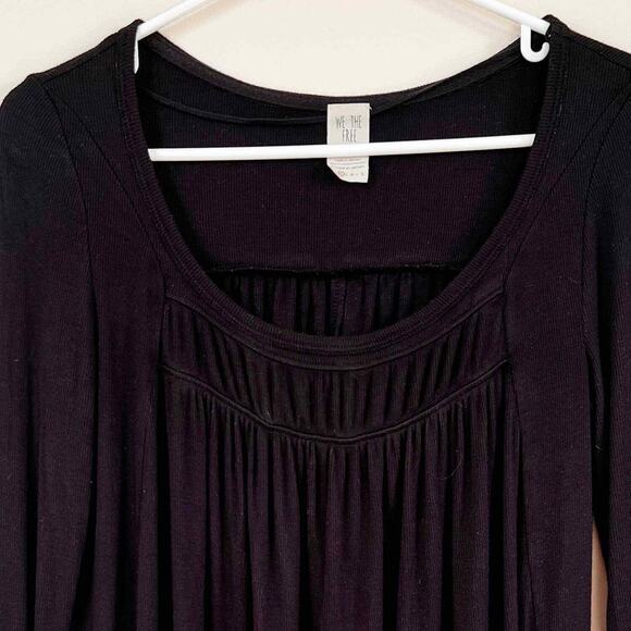 Free People Gathered Ruched Long Sleeve Scoop Neck Tunic Casual Top Black XS - Picture 2 of 7